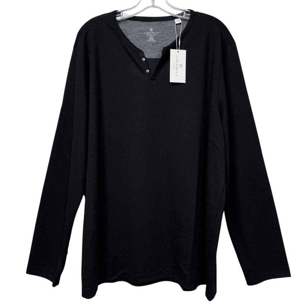 Con.Struct NWT Black Textured Henley Long Sleeve Shirt Men 3XL XXXL